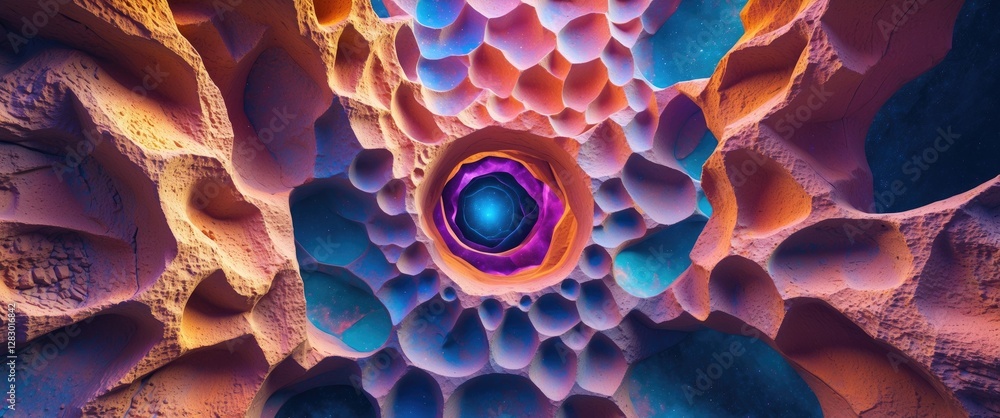 Aufkleber abstract cave interior with colorful, organic formations and a glowing central light source creating