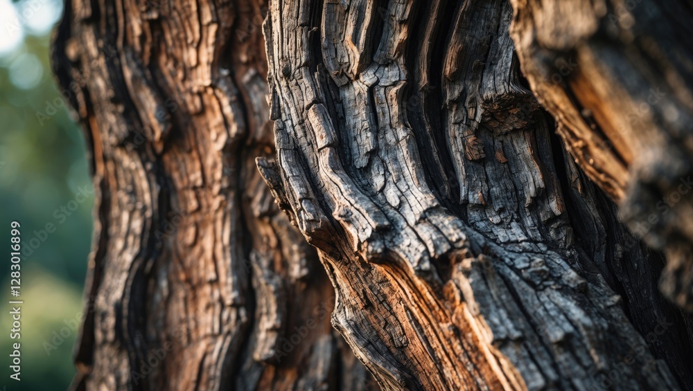 Poster close-up texture of an ancient tree bark showcasing intricate patterns and natural weathering detail