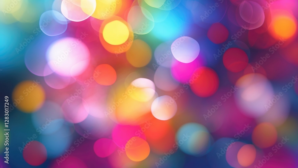 Poster colorful abstract bokeh background with circular lights in various sizes and vibrant hues creating a