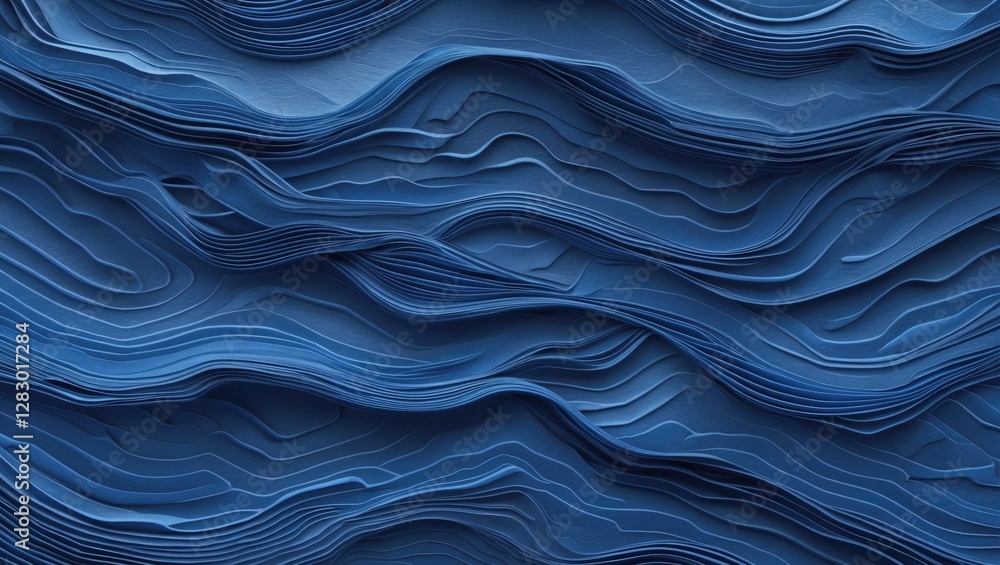 Poster abstract blue wave pattern texture resembling layered paper or fabric in a three-dimensional design