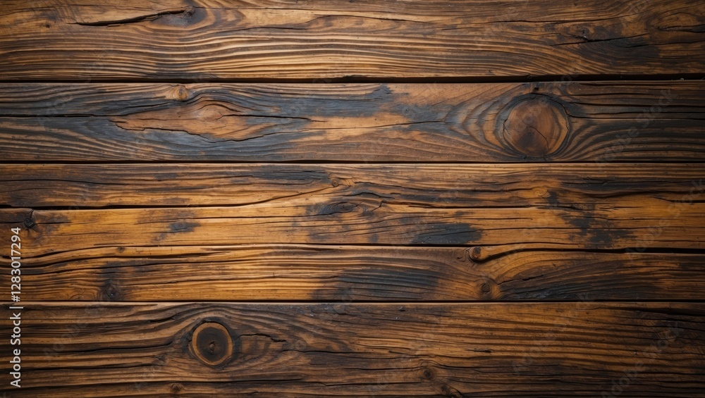 Poster dark wooden texture with visible grain pattern and knots arranged in horizontal alignment. ideal bac