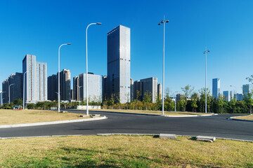 Empty urban road and buildings in the city