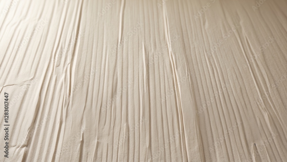Poster textured beige fabric background with horizontal pleats and folds creating a dynamic surface pattern