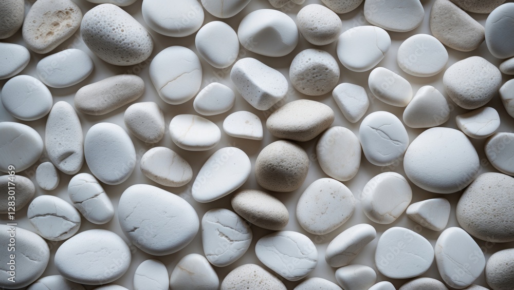 Poster elegantly arranged white pebbles providing a serene and clean background ideal for various design pr