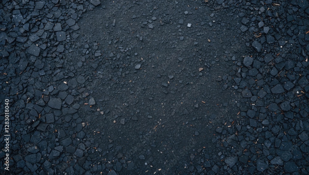 Poster textured asphalt pavement surface with scattered stones and debris for background or abstract design