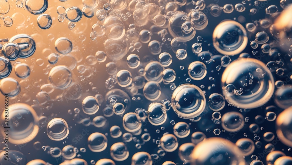 Poster underwater bubbles in water with light reflections and a gradient background creating an abstract ap