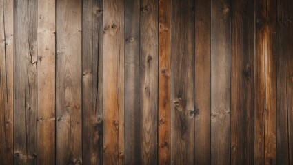 Naklejka premium Wooden wall background with vertical planks of varying shades and textures creating a rustic natural appearance.