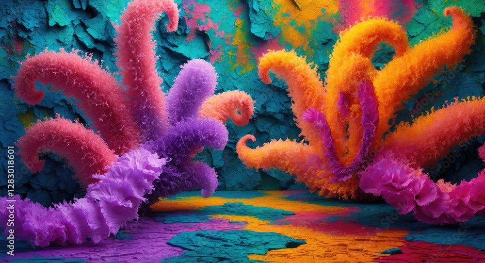 Poster Vibrant abstract background with colorful textured formations creating an artistic and dynamic visual composition for creative projects