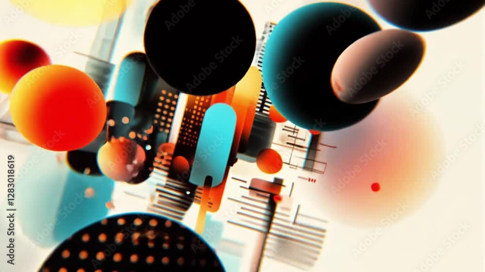Aufkleber abstract sphere composition: an abstract composition of vibrant spheres and geometric shapes in a dy