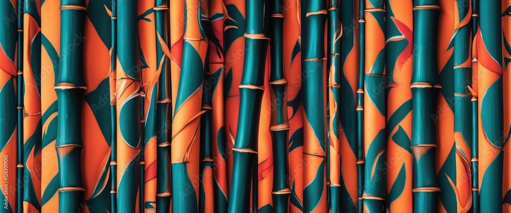 Aufkleber vibrant bamboo pattern weave abstract background showcasing a rich blend of colors and textures for 