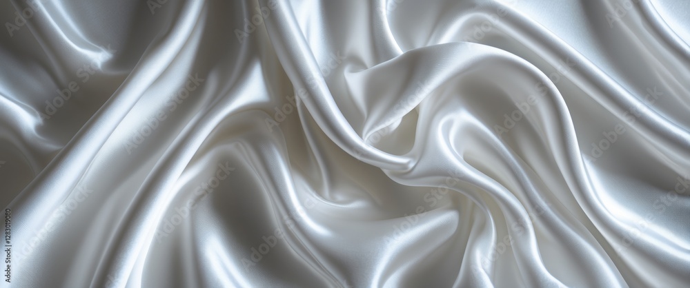 Poster silky smooth white fabric texture with elegant folds and reflections creating a luxurious background