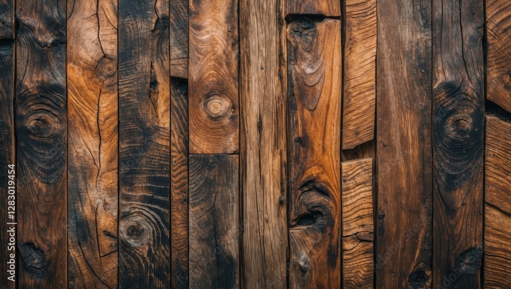 Poster wooden texture background made of different colored and textured rustic planks arranged in a seamles