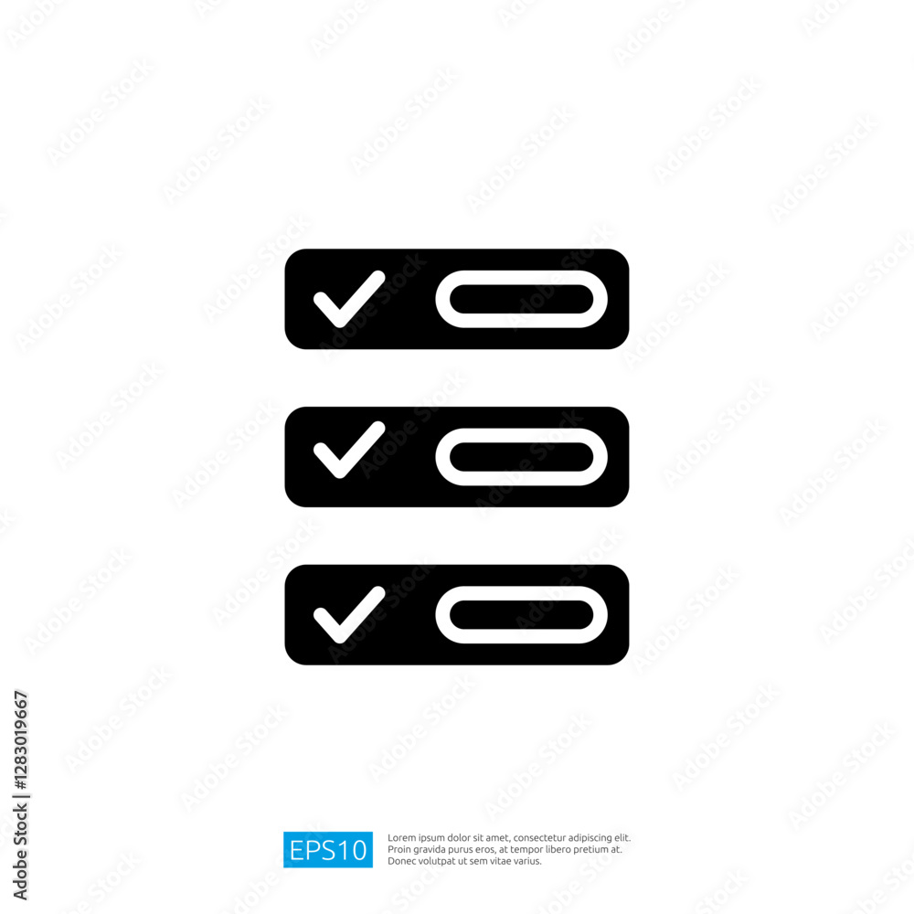 Poster three checkmarks icon in a minimalist design for task completion and checklist organization