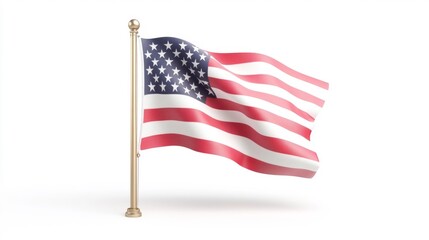 Obraz premium American Flag with Gentle Breeze on Isolated White Background. Generative AI
