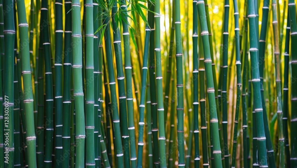 Aufkleber lush bamboo forest background showcasing tall green stalks with natural light filtering through crea