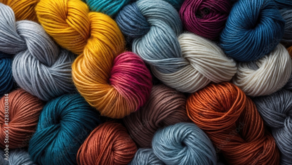 Poster colorful wool yarns in various textures arranged artfully creating a vibrant and cozy background wit