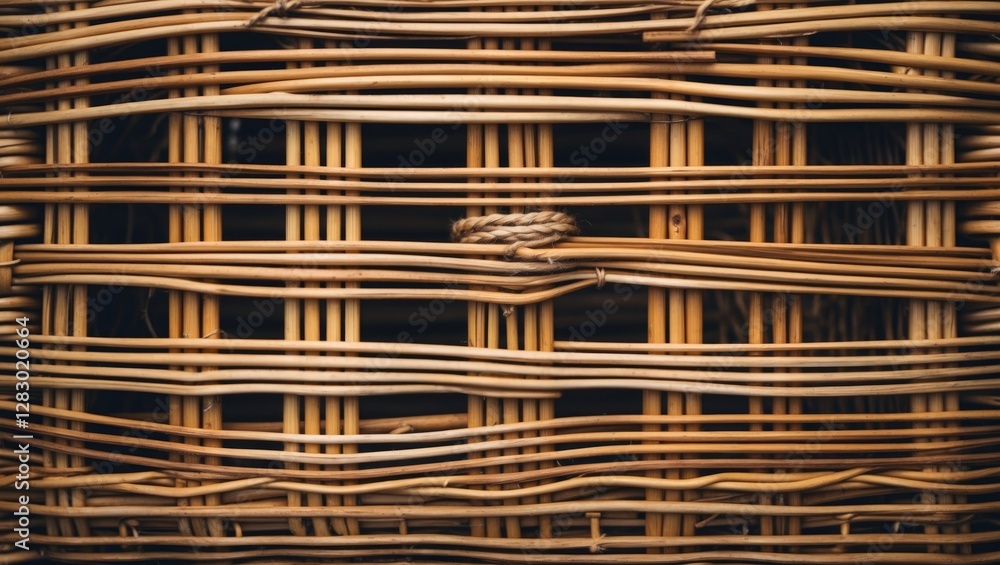 Poster woven wicker texture close-up showcasing intricate patterns of natural materials in a warm tone back