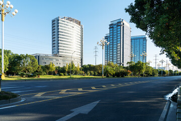 Empty urban road and buildings in the city