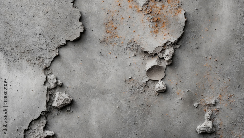 Poster abstract close-up of weathered concrete wall surface with peeling layers and rust stains illustratin