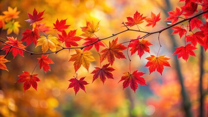 Red maple leaves scattered on a branch with other leaves