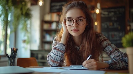 education and internship concept with female student solving math problem in university classroom focusing on learning knowledge academic growth and career skills