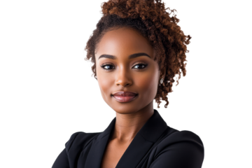 Confident woman in formal attire poses