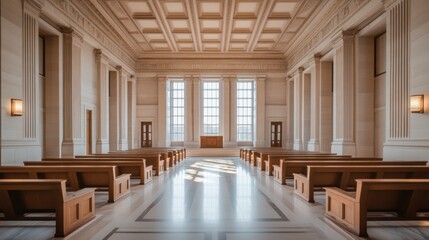Fototapeta premium A legislative hall with neutral tones and minimalist decor. Featuring neutrality and balance