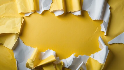 Torn paper texture with yellow background and white edges creating a blank space for text or design elements