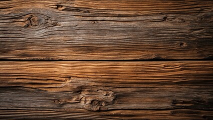 Fototapeta premium Textured wooden planks with natural grain patterns in shades of brown and gray, close-up view of rustic wood surface