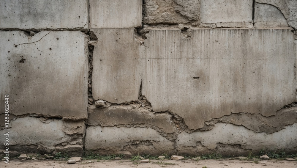 Poster textured concrete wall with visible cracks and weathered surface in an urban setting