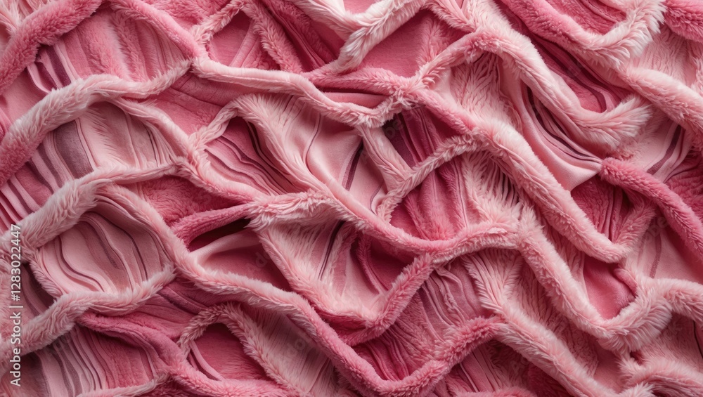 Poster textured pink fabric in a wave pattern close-up showcasing soft fluffy layers and folds for use in t