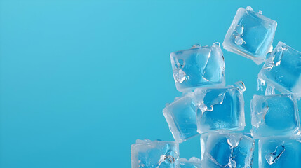 Transparent Ice Cubes Stacked Against A Vibrant Blue Background