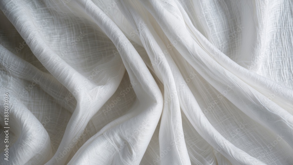 Poster white textured fabric draped in soft folds creating an elegant pattern of light and shadow