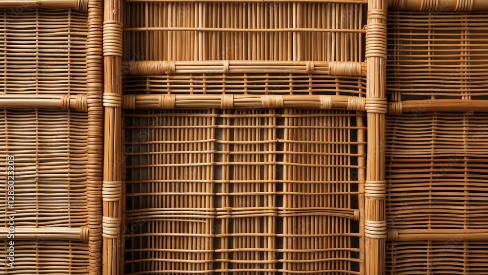 Aufkleber woven rattan texture background close up showcasing intricate pattern of natural material used in fu