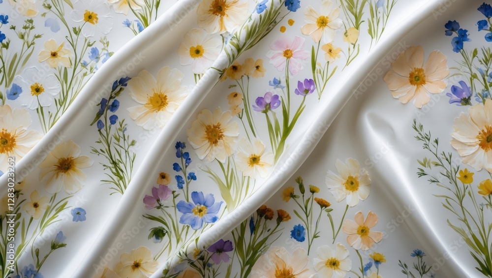 Poster floral patterned fabric with colorful wildflowers on light background creating a soft and elegant te
