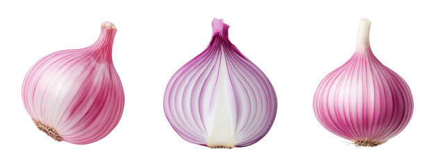 Trio of Fresh Red Onions on Transparent Background