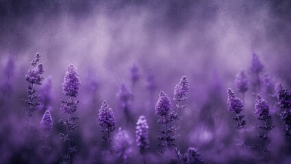 Fototapeta premium Purple wildflowers in a soft focus background with a textured look creating a dreamy atmosphere in nature scene.