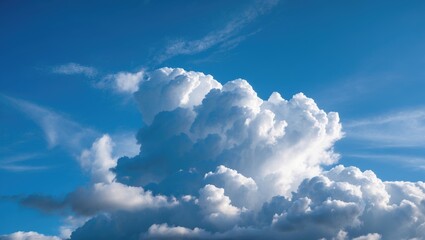 Cumulus clouds under a blue sky with wispy cirrus clouds creating a picturesque atmospheric scene