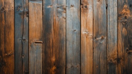 Naklejka premium Wooden wall texture featuring dark and light brown planks with varying patterns and grains suitable for background use