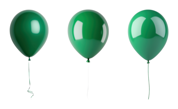 Three glossy green balloons on a Transparent Background