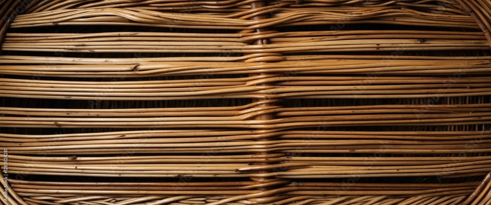 Poster woven wicker basket texture close-up showing natural wood fibers and intricate patterns in warm brow