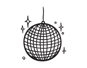 disco ball doodle hand drawn icon. Outline drawing disco ball for party line clipart symbol