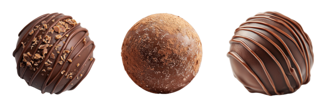 Assorted gourmet chocolate truffles on a Transparent Background