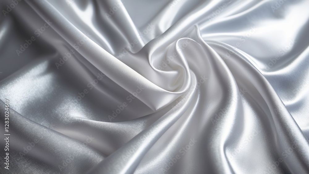 Poster white satin fabric in a swirl formation displaying smooth texture and soft sheen