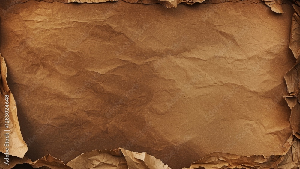Poster crinkled brown paper texture background with torn edges and uneven surface for design and artistic p