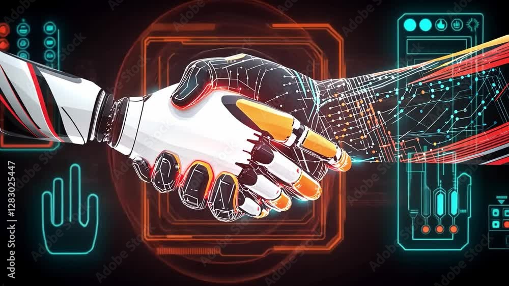 Poster robotic handshake: depicting the fusion of human interaction with artificial intelligence, this capt