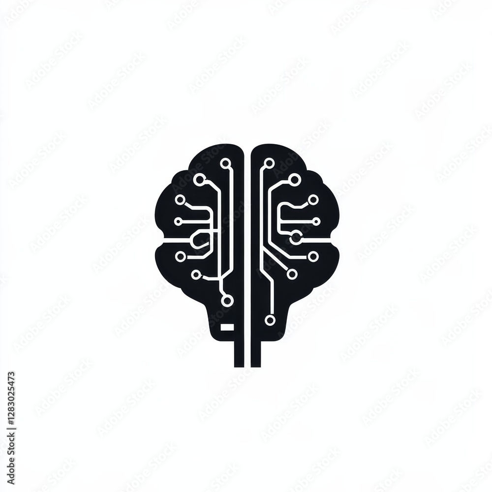 Poster AI Brain Circuit: Digital Intelligence and Connectivity in the Black and White Abstract Graphic 