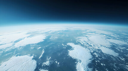 High Angle View of Planet Earth from Space with Blue Atmosphere and Horizon