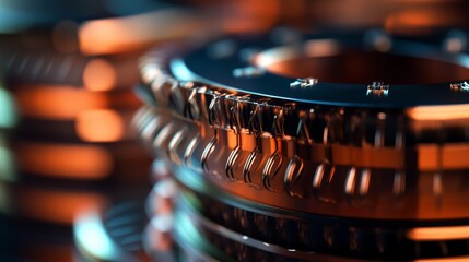Detailed macro image of a microchip component coil, highlighting intricate engineering and metallic textures in warm lighting.