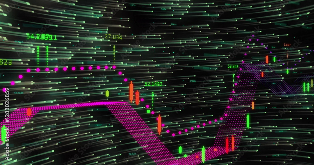 Poster image of data processing over light trails on black background